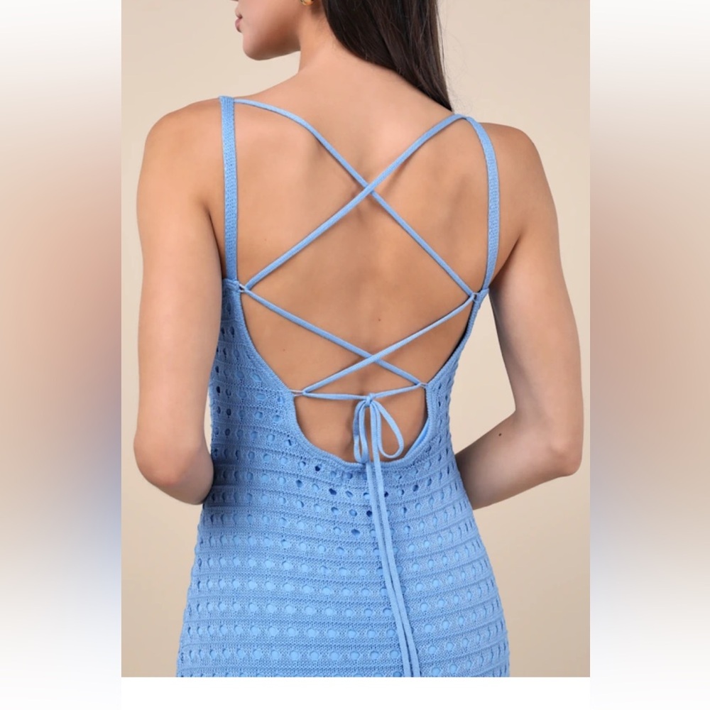 Lulus Ventura Vision Blue Crochet Lace-up Midi Dress - Size XXS